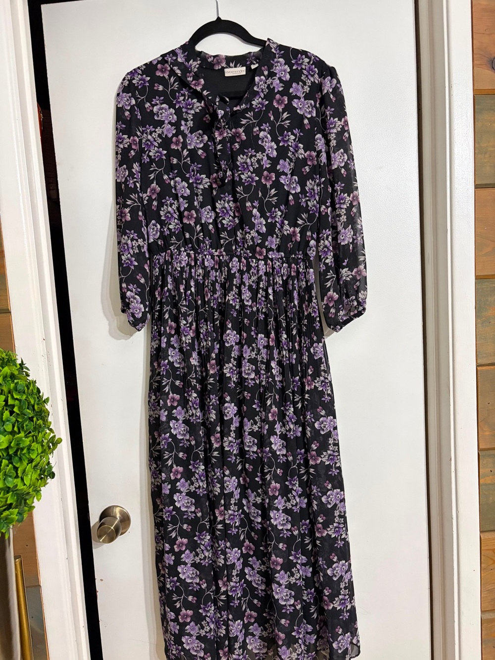 eva mendes for New York & Company Black Midi Dress with Purple Floral Print